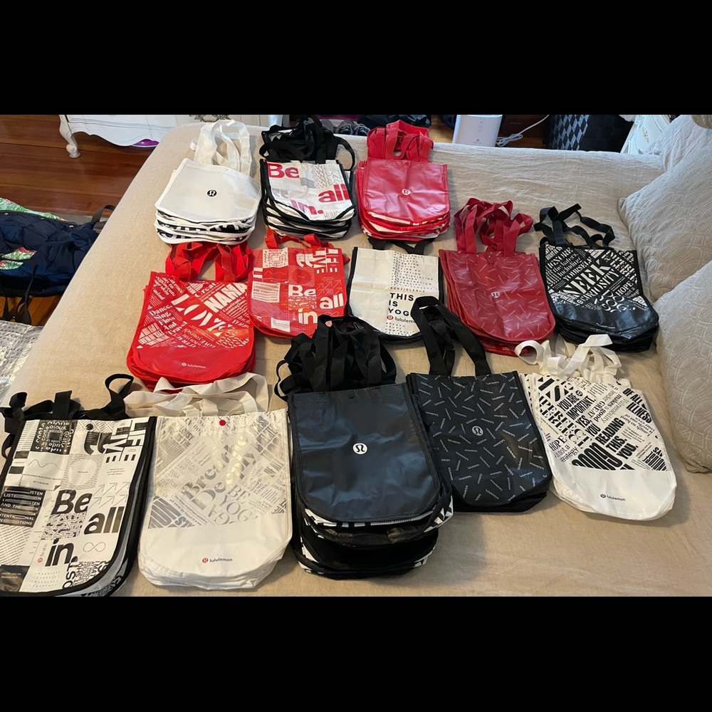 Mystery Lot - 2 Lululemon Reusable Small Tote Shopping Bags - White Black Red